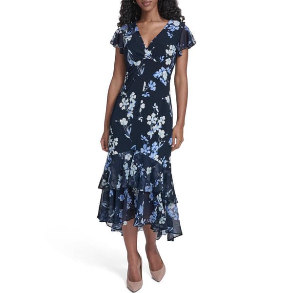 Womens Tommy Hilfiger Flutter Sleeve Tier Midi Dress