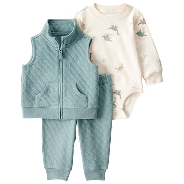 Baby Boy &#40;3-24m&#41; Carters&#40;R&#41; 3pc. Quilted Vest & Dino Bodysuit Set - image 
