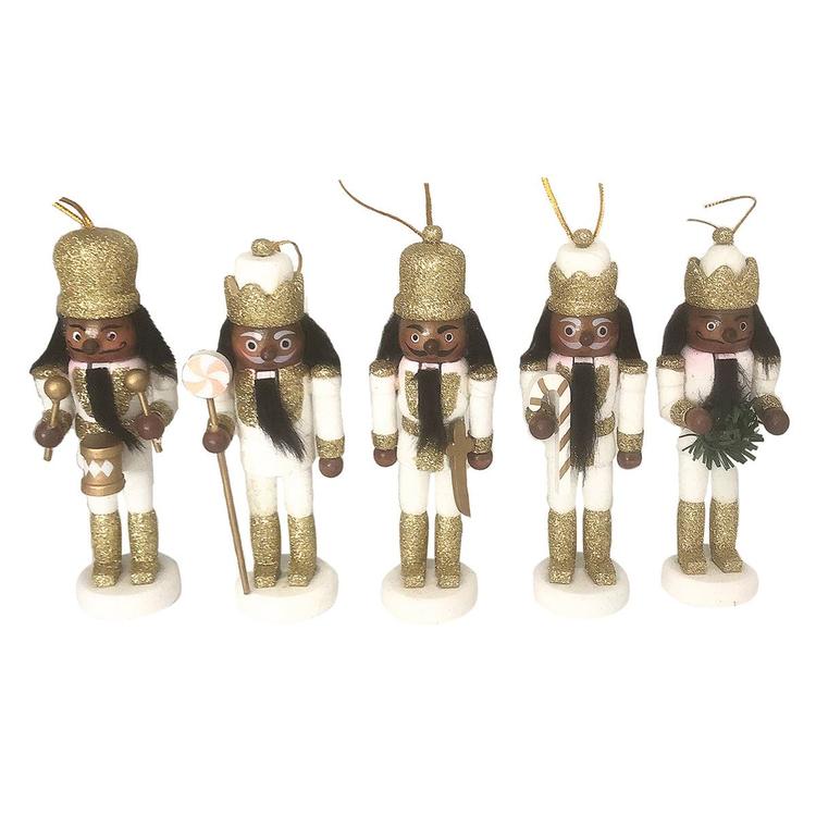 Santa''s Workshop 5pc. Black, White & Gold Glitter Nutcracker Set
