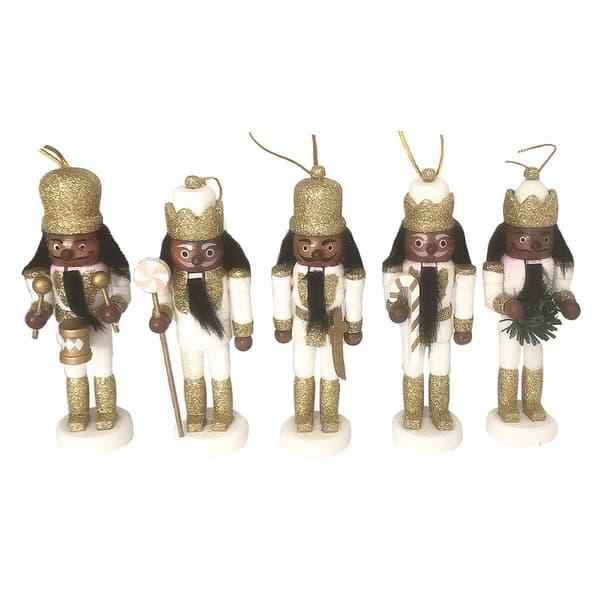 Santa''s Workshop 5pc. Black, White & Gold Glitter Nutcracker Set - image 