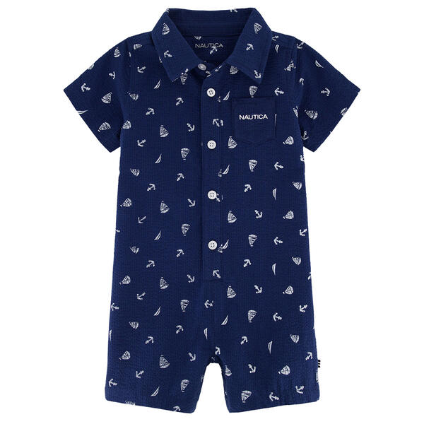 Baby Boy &#40;12-18M&#41; Nautica Polo Nautical Waffle Knit Romper - image 