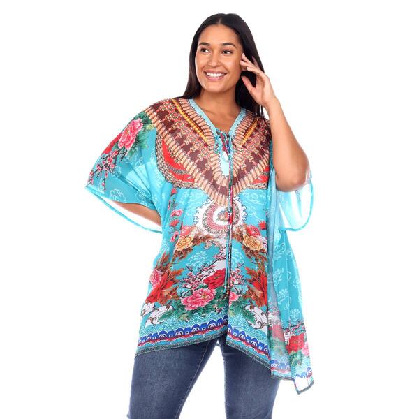 Plus Size White Mark Floral Short Caftan Tunic - image 
