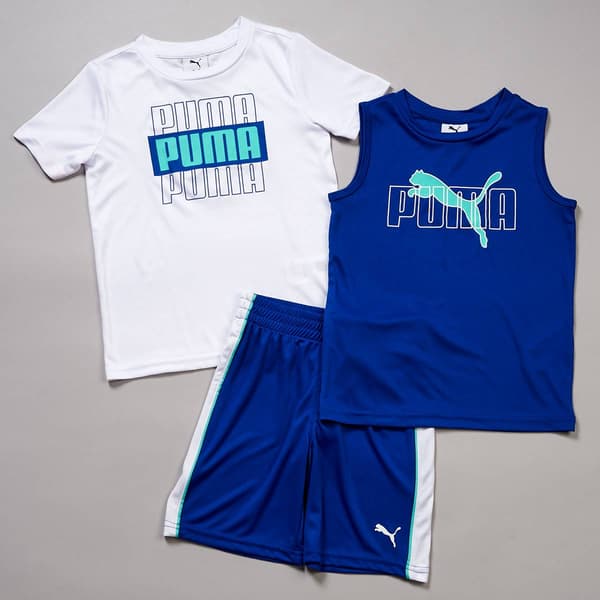 Boys (4-7) Puma(R) 3pc. Poly Short Sleeve Tee/Muscle Tee/Shorts Set - image 