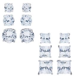 Splendere 6pr. Sterling Silver Cubic Zirconia Stud Earrings Set