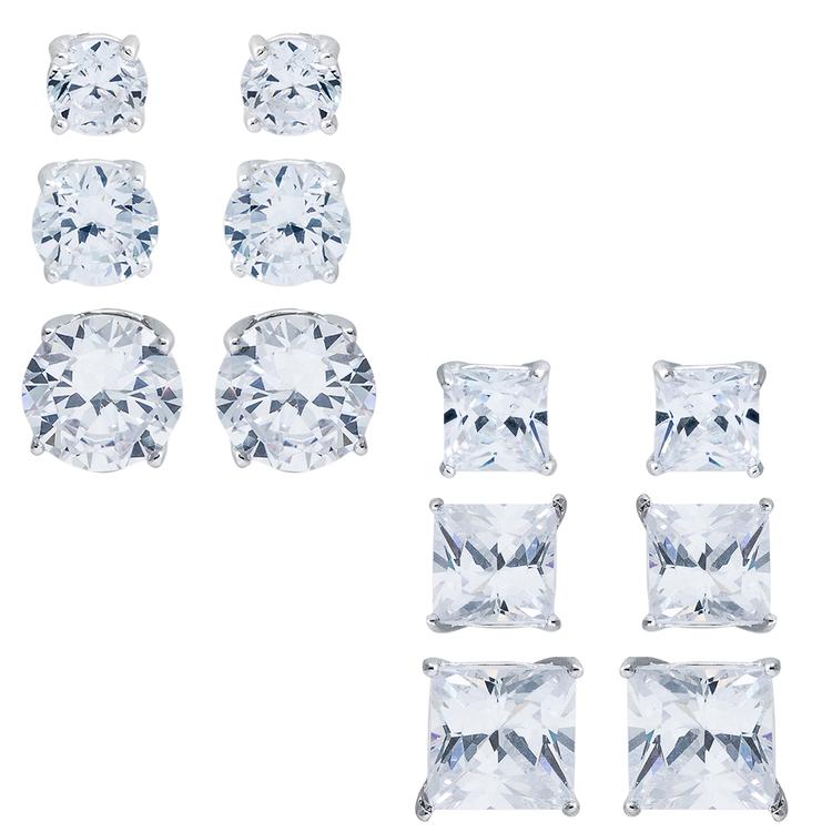 Splendere 6pr. Sterling Silver Cubic Zirconia Stud Earrings Set