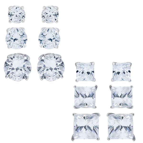 Splendere 6pr. Sterling Silver Cubic Zirconia Stud Earrings Set