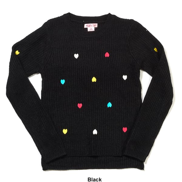 Girls &#40;7-16&#41; Pink Angel Heart Embroidered Sweater