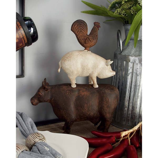 9th &amp; Pike® Brown Polystone Farmhouse Animals Sculpture