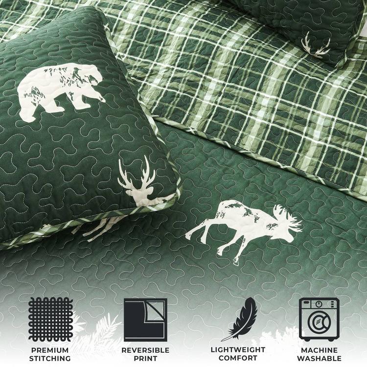 FreshFolds 3pc. Reversible Premium Forest-Themed Quilt Set