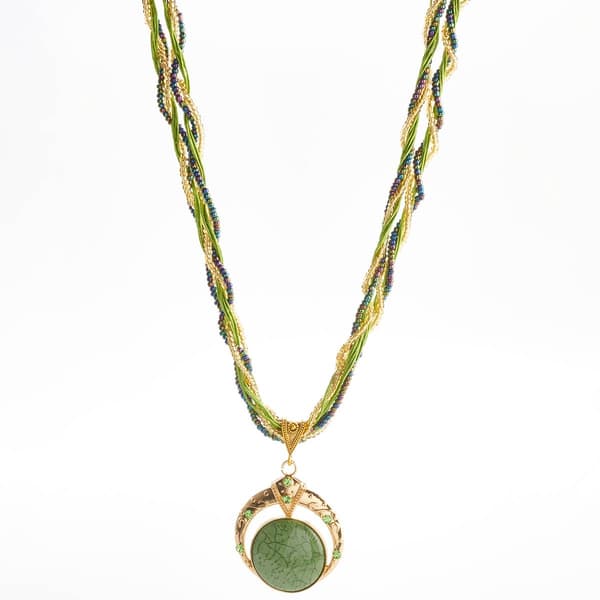 Ashley Cooper™ Braid Cord Necklace w/ Metal Pendant/Emerald Stone