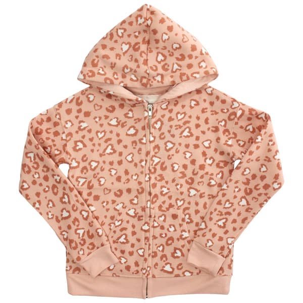 Girls (7-16) No Comment Long Sleeve Zip Up Leopard Heart Hoodie - image 