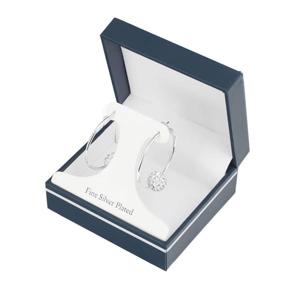 Athra Fine Silver Plated Hoop w/ Crystal Ball Earrings