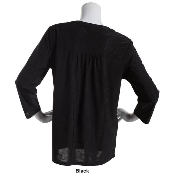 Womens Napa Valley 3/4 Sleeve Solid Pleat Knit Henley