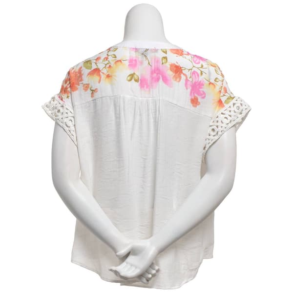 Plus Size Como Black Dolman Sleeve Floral Button Front Blouse