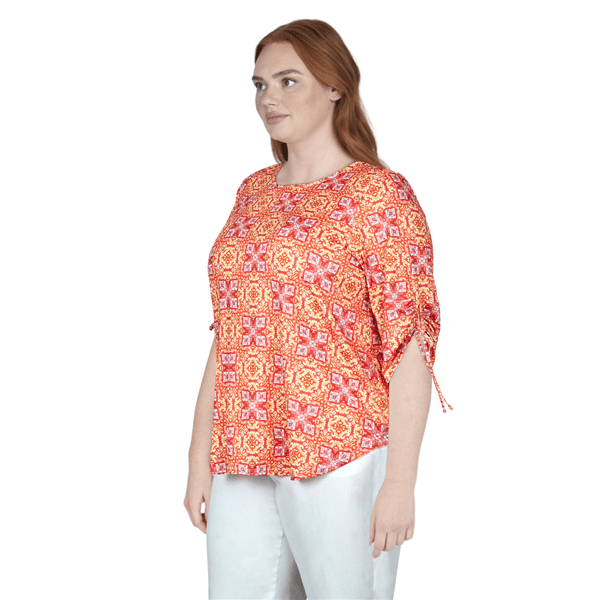 Plus Size Larky Lark Ruch Elbow Sleeves Medallion Blouse