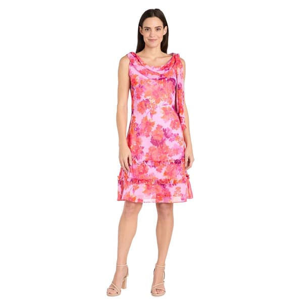Petite R&M Richards Sleeveless Drape Neck Tier Shift Dress - image 
