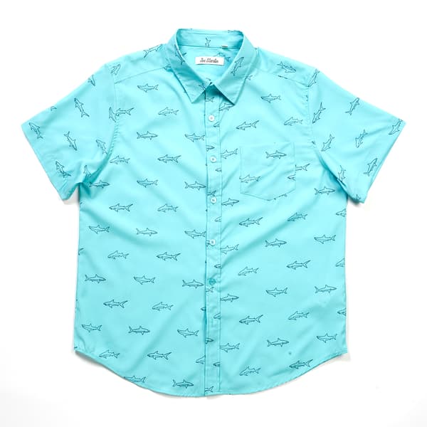 Mens Joe Marlin Sharks Short Sleeve Button Down Shirt - Seafrost - image 