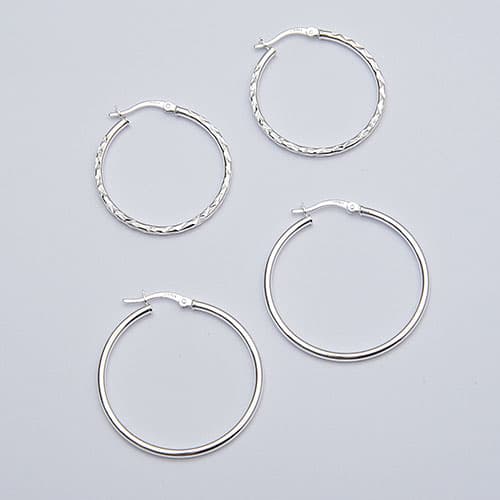 Ellen Tracy Sterling Silver Hoop Earrings Set - image 