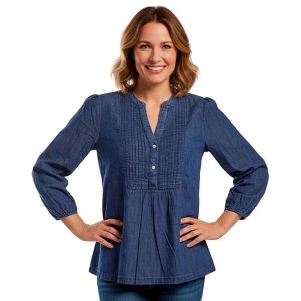 Womens Nautica Pintuck Popover Chambray Woven Blouse