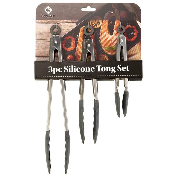 Speckled 3pc. Steel & Silicone Tong Set - image 