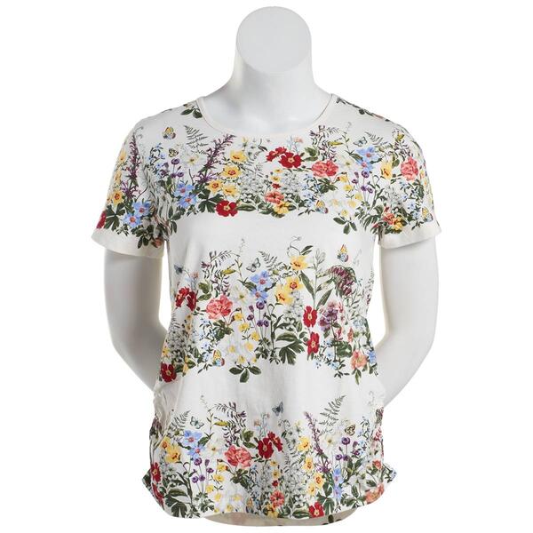 Womens Shenanigans Short Sleeve Crew Neck Floral Tee - image 