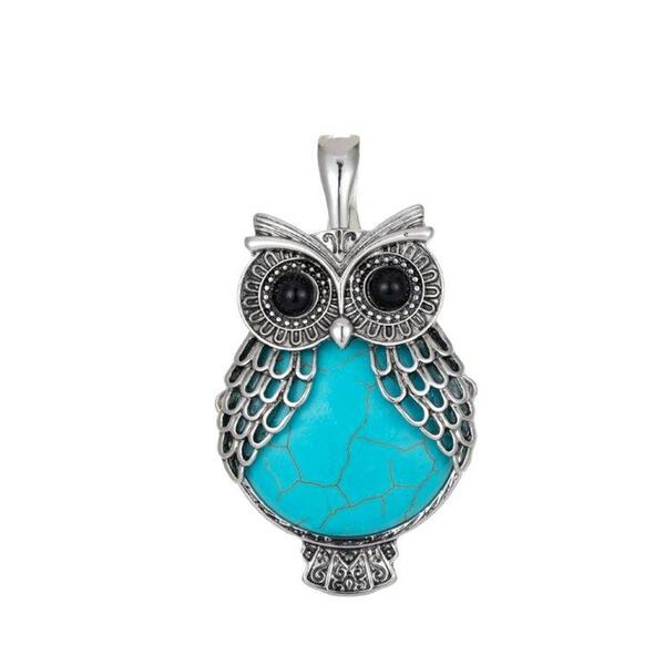 Wearable Art Antique Silver-Tone Turquoise Owl Enhancer - image 