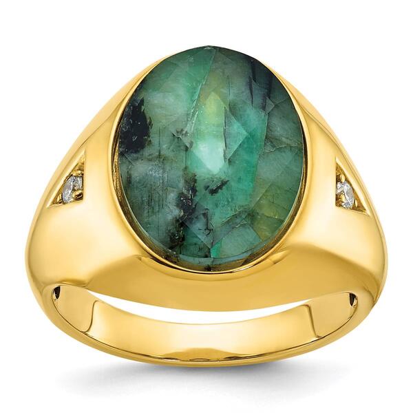 Mens Gentlemens Classics&#40;tm&#41; 14kt. Gold Emerald & Diamond Ring - image 