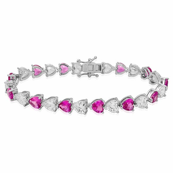 Gianni Argento Lab Grown Pink Sapphire Heart Bracelet - image 