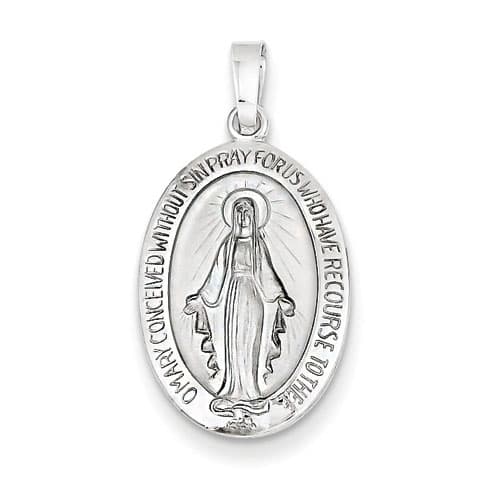 Unisex Gold Classics&#40;tm&#41; 14kt. White Gold Mary Medal Pendant - image 