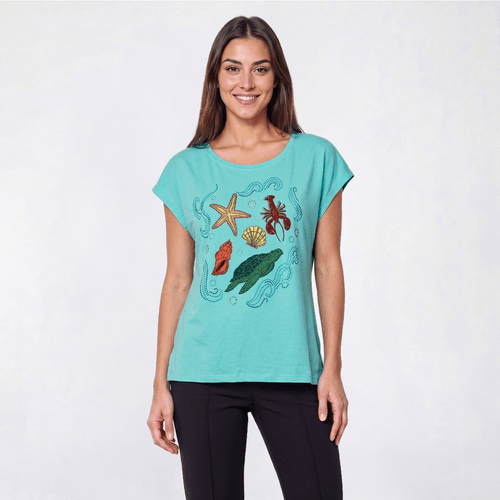Womens New York Laundry Dolman Sleeve Coastal Round Neck Tee - image 