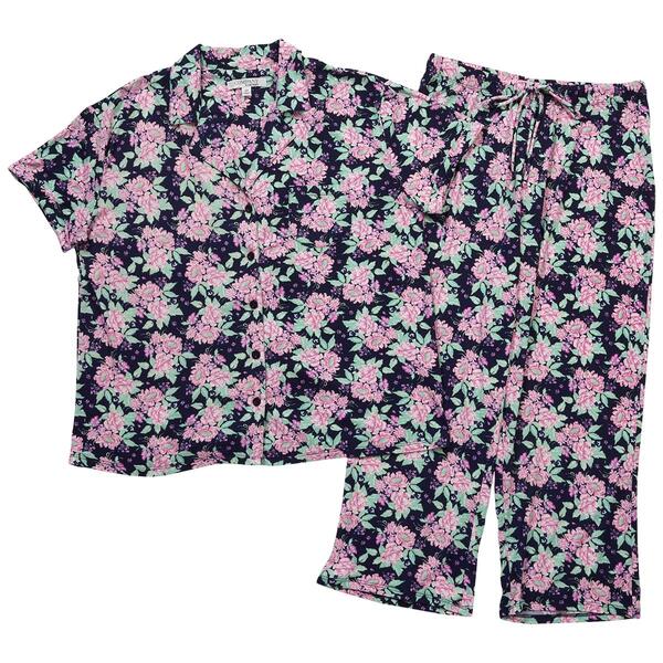 Womens Ellen Tracy Short Sleeve Notch Floral Crop Pajama Set - image 