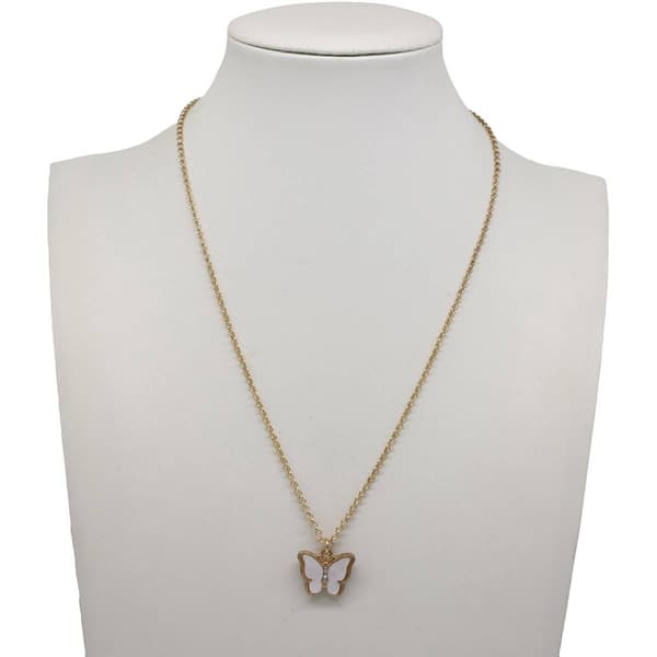 Ashley Gold-Tone Mother of Pearl & Crystal Butterflies Pendant - image 
