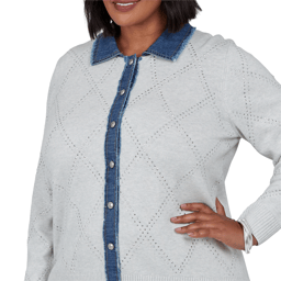 Plus Size Alfred Dunner Ann Arbor Denim Trim Rhinestone Cardigan