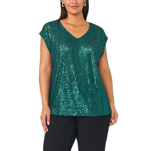 Womens MSK Cap Sleeve V-Neck Allover Sequin Blouse