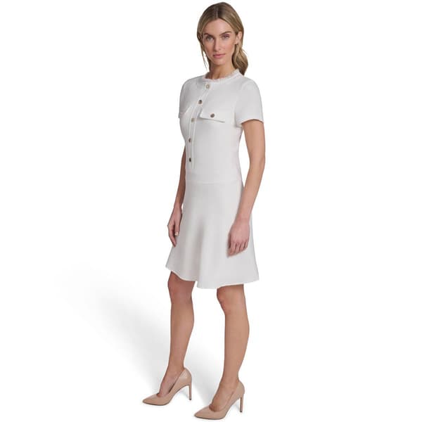 Womens Tommy Hilfiger Short Sleeve Solid Fit & Flare Dress
