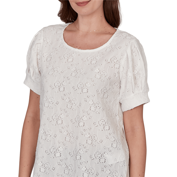 Womens Emaline Enchanted Bloom Short Sleeve Floral Knit Blouse