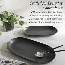 Sango Anderson Black Large Ceramic Serving Platters - Set of 2