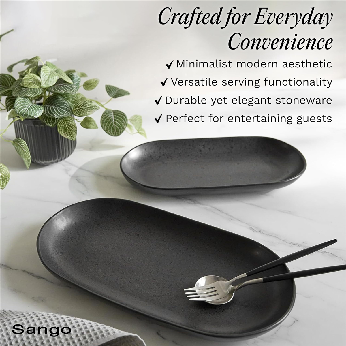 Sango Anderson Black Large Ceramic Serving Platters - Set of 2