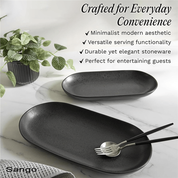 Sango Anderson Black Large Ceramic Serving Platters - Set of 2