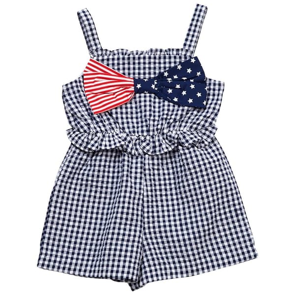 Girls (4-6x) Bonnie Jean Americana Seersucker Romper - image 