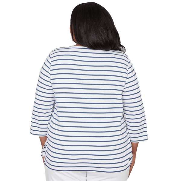 Plus Size Alfred Dunner Classics 3/4 Sleeve Stripe Bird Blouse