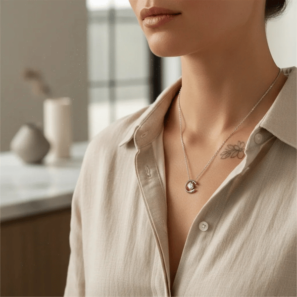 Saffron Sterling Silver Moon & Star Inspired Moissanite Necklace