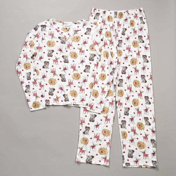 Petite Karen Neuburger Henley Dogs Hearts Long Leg Pajama Set - image 