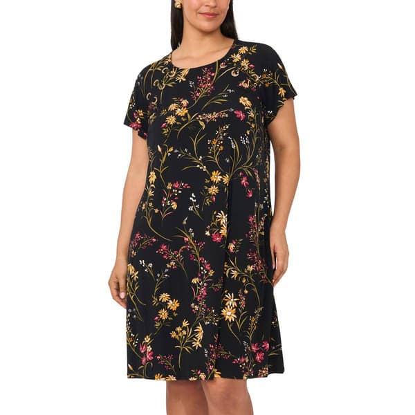 Plus Size MSK Short Sleeve Print ITY Grommet Trim Dress - image 