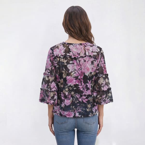 Womens Cocomo 3/4 Flounce Sleeve Lace Floral Blouse