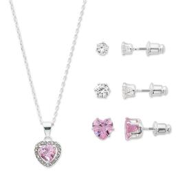 Danecraft Pink Heart Stone Pendant & 3pc. Earrings Set