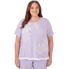 Plus Size Alfred Dunner Garden Party Cut Flower w/Lace Trim Top