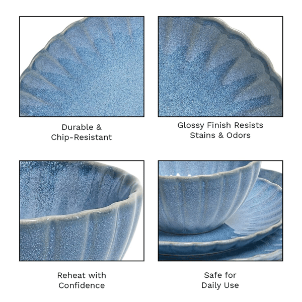 Sango Frill Reactive 12pc. Blue Stoneware Dinnerware Set