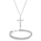 Mens Lynx Stainless Cross Pendant & Foxtail Chain Bracelet Set - image 1