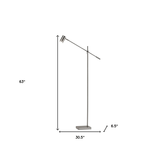 HomeRoots 63in. Silver LED Task Floor Lamp With Drum Shade